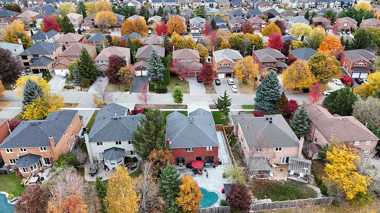 A Newmarket neighbourhood from above in full autumn colour